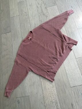 American Eagle Outfitters Pink Waffle Knit Crewneck Sweatshirt